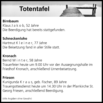 Anzeige von Totentafel vom 25.07.2017 von MGO