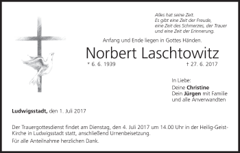 Anzeige von Norbert Laschtowitz von MGO