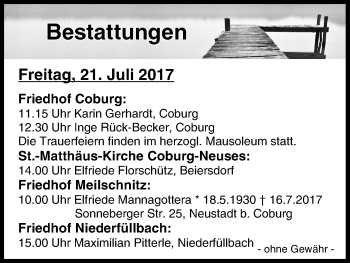 Anzeige von Bestattungen vom 21.07.2017 von MGO