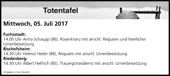 Anzeige von Totentafel vom 05.07.2017 von MGO
