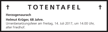 Anzeige von Totentafel vom 11.07.2017 von MGO