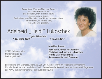 Anzeige von Adelheid  Lukoschek von MGO