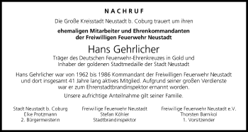 Anzeige von Hans Gehrlicher von MGO