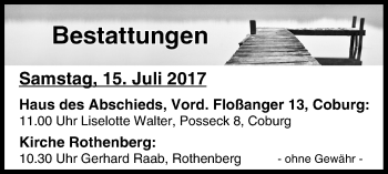 Anzeige von Bestattungen vom 15.07.2017 von MGO