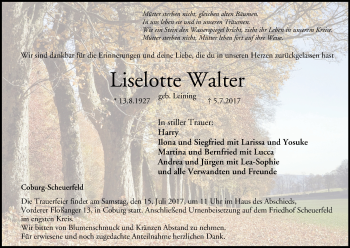 Anzeige von Liselotte Walter von MGO