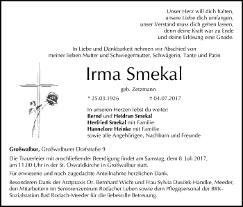 Anzeige von Irma Smekal von MGO
