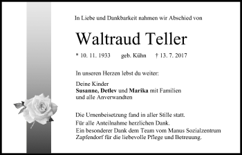 Anzeige von Waltraud Teller von MGO