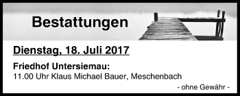 Anzeige von Bestattungen vom 18.07.2017 von MGO