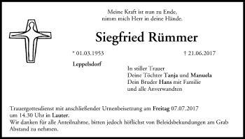 Anzeige von Siegfried Rümmer von MGO