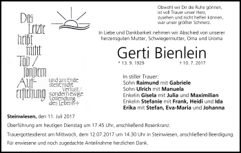 Anzeige von Gerti Bienlein von MGO