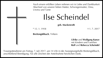Anzeige von Ilse Scheindel von MGO