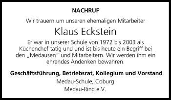 Anzeige von Klaus Eckstein von MGO