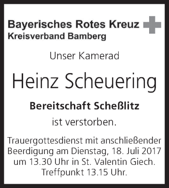 Anzeige von Heinz Scheuering von MGO