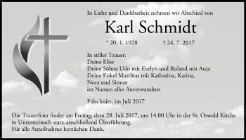 Anzeige von Karl Schmidt von MGO