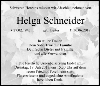Anzeige von Helga Schneider von MGO