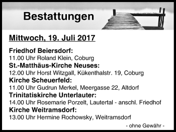 Anzeige von Bestattungen vom 19.07.2017 von MGO