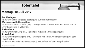 Anzeige von Totentafel vom 10.07.2017 von MGO