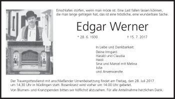 Anzeige von Edgar Werner von MGO