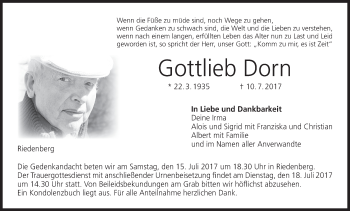 Anzeige von Gottlieb Dorn von MGO