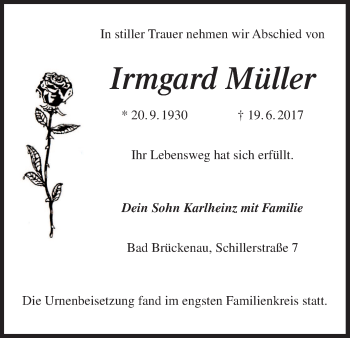 Anzeige von Irmgard Müller von MGO