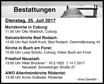 Anzeige von Bestattungen vom 25.07.2017 von MGO