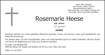 Anzeige von Rosemarie Heese von MGO