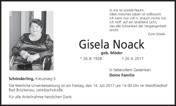 Anzeige von Gisela Noack von MGO