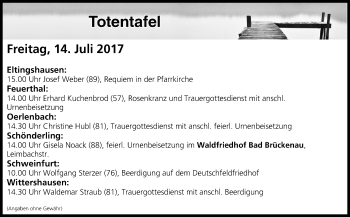 Anzeige von Totentafel vom 14.07.2017 von MGO
