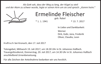 Anzeige von Ermelinde Fleischer von MGO