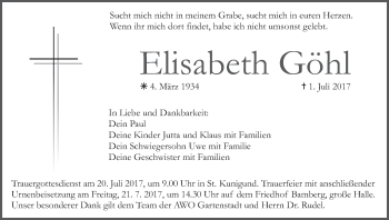 Anzeige von Elisabeth Göhl von MGO