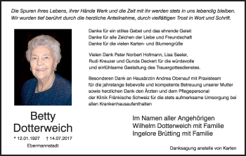 Anzeige von Betty Dotterweich von MGO
