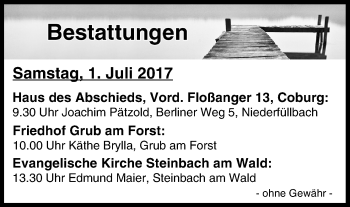 Anzeige von Bestattungen vom 01.07.2017 von MGO