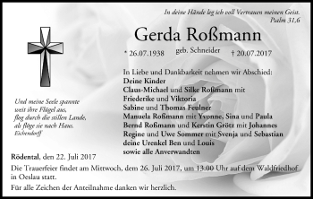 Anzeige von Gerda Roßmann von MGO