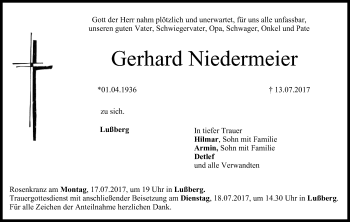 Anzeige von Gerhard Niedermeier von MGO