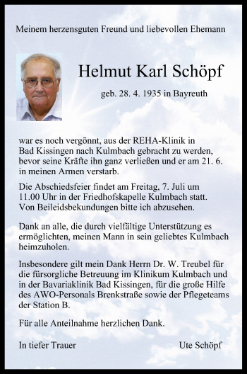 Anzeige von Helmut Karl Schöpf von MGO