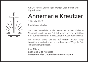 Anzeige von Annemarie Kreutzer von MGO