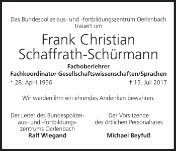 Anzeige von Frank Christian Schaffrath-Schürmann von MGO