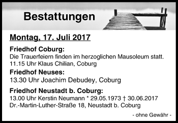 Anzeige von Bestattungen vom 17.07.2017 von MGO