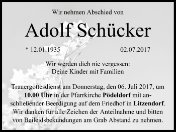 Anzeige von Adolf Schücker von MGO