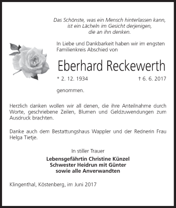 Anzeige von Eberhard Reckewerth von MGO