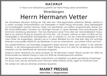 Anzeige von Hermann Vetter von MGO
