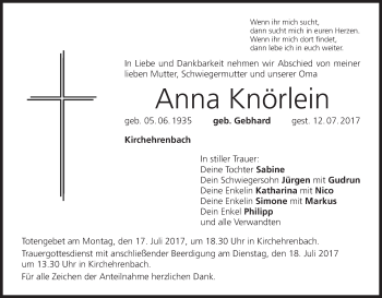 Anzeige von Anna Knörlein von MGO