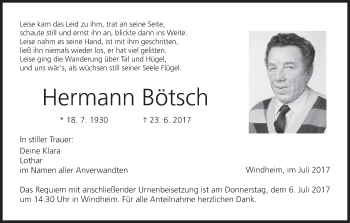 Anzeige von Hermann Bötsch von MGO