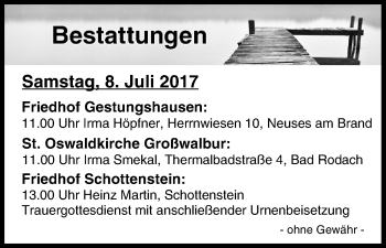 Anzeige von Bestattungen vom 08.07.2017 von MGO