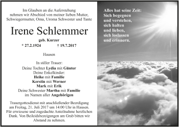 Anzeige von Irene Schlemmer von MGO