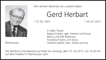 Anzeige von Gerd Herbart von MGO