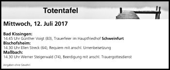 Anzeige von Totentafel vom 12.07.2017 von MGO