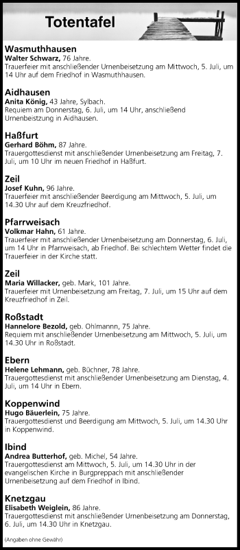Anzeige von Totentafel vom 04.07.2017 von MGO
