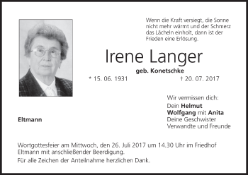 Anzeige von Irene Langer von MGO