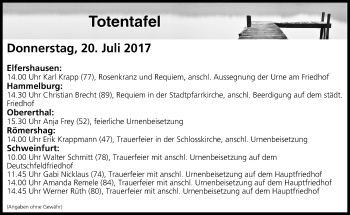 Anzeige von Totentafel vom 20.07.2017 von MGO